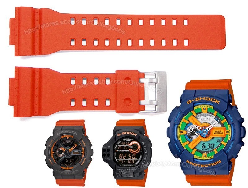 Generic Orange Watch Band Compatible w/ Casio GA100 GA120 GA110FC-2A GA110TS-1A4