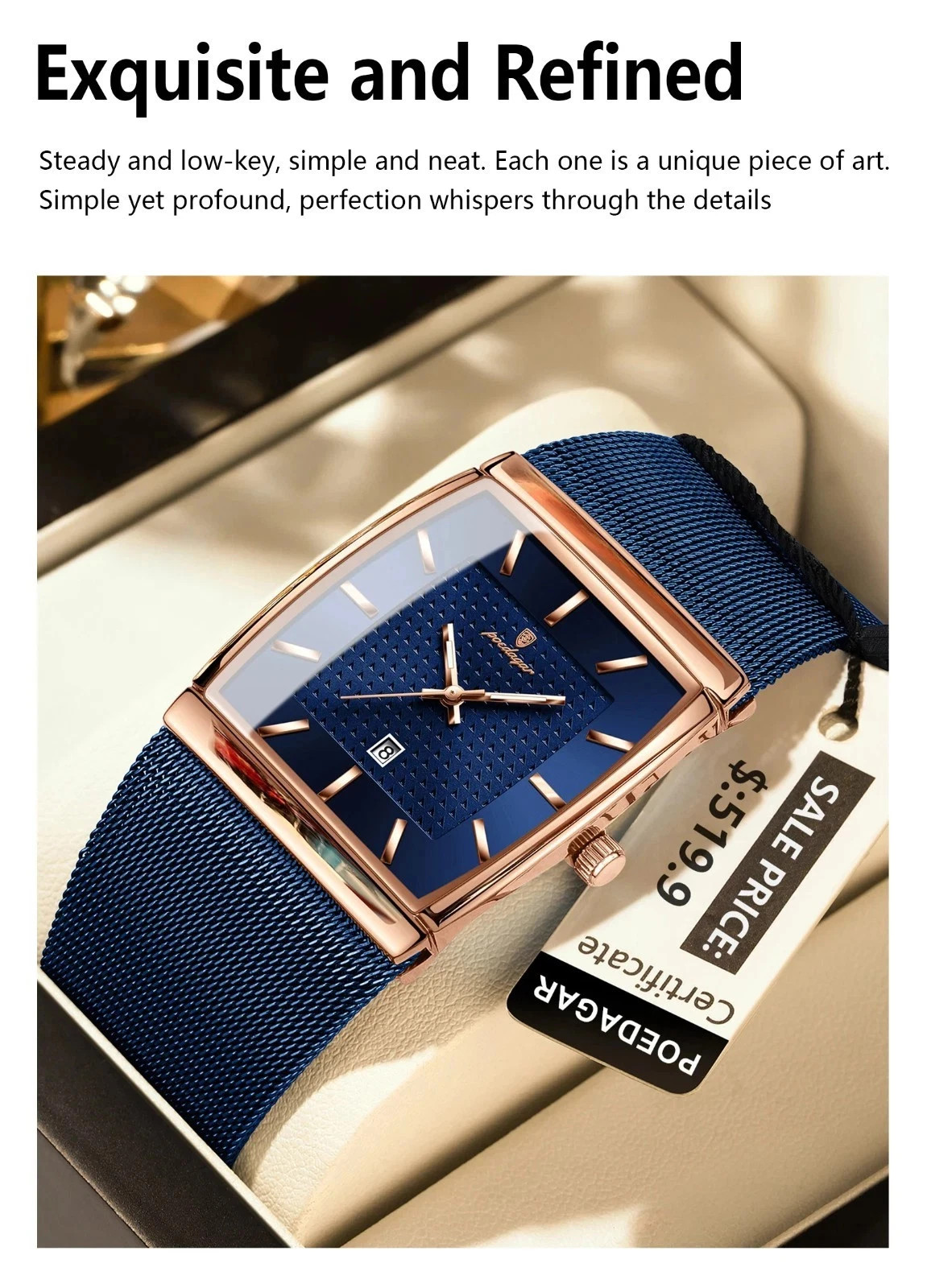 Luxury Men’s Watch Rectangle Steel Mesh Waterproof Luminous Date Quartz