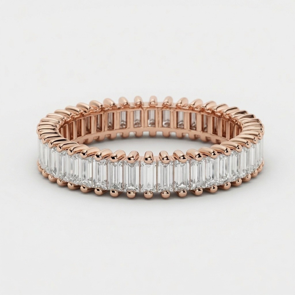 2.2ct Baguette Lab Grown Diamond Art Deco Eternity Band 14K Gold D-F VS