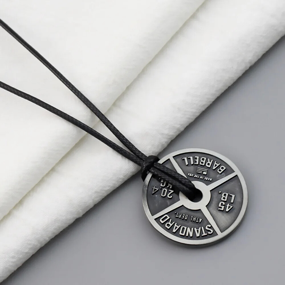 Weight Plate Men’s Fitness Gym Necklace Barbell Dumbbell Pendant Weightlifting