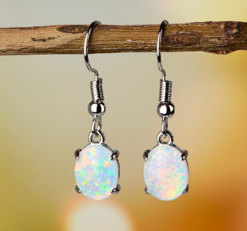 Opal Hook Earrings Minimalist Droplet Fire Crystal Jewelry Healing Stone Gifts