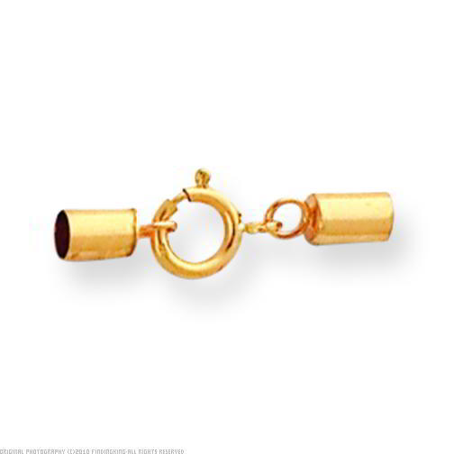 Spring Ring Clasp w/ 2mm Round End Caps Real 14K Yellow Gold Jewelry Making