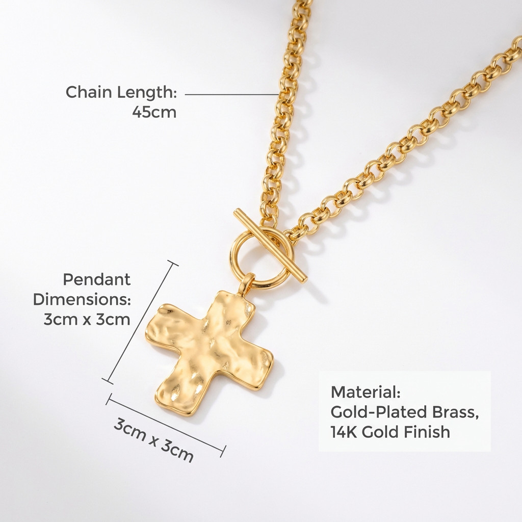 1pc Minimalist Fashionable Gold Hammered Thick Cross Pendant Necklace