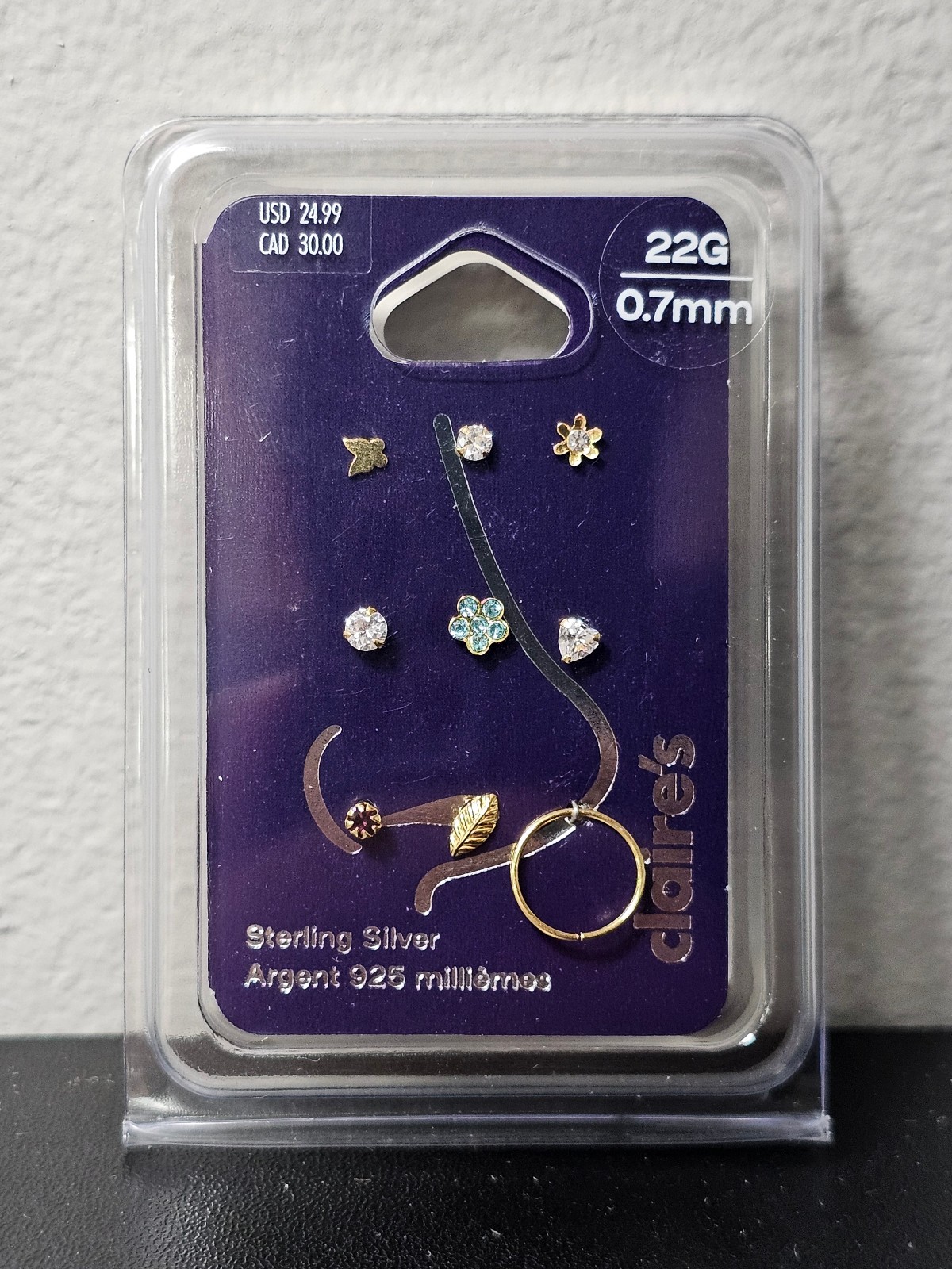 Claire’s 22G 0.7mm Sterling Silver & 20G 0.8mm Steel – 15 Nose Rings & Studs NEW