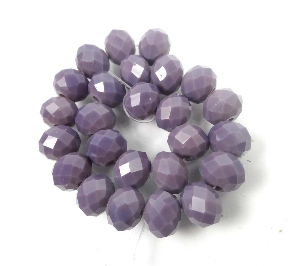 25 Czech Glass Faceted Rondelle Beads – Opaque Amethyst 10mm