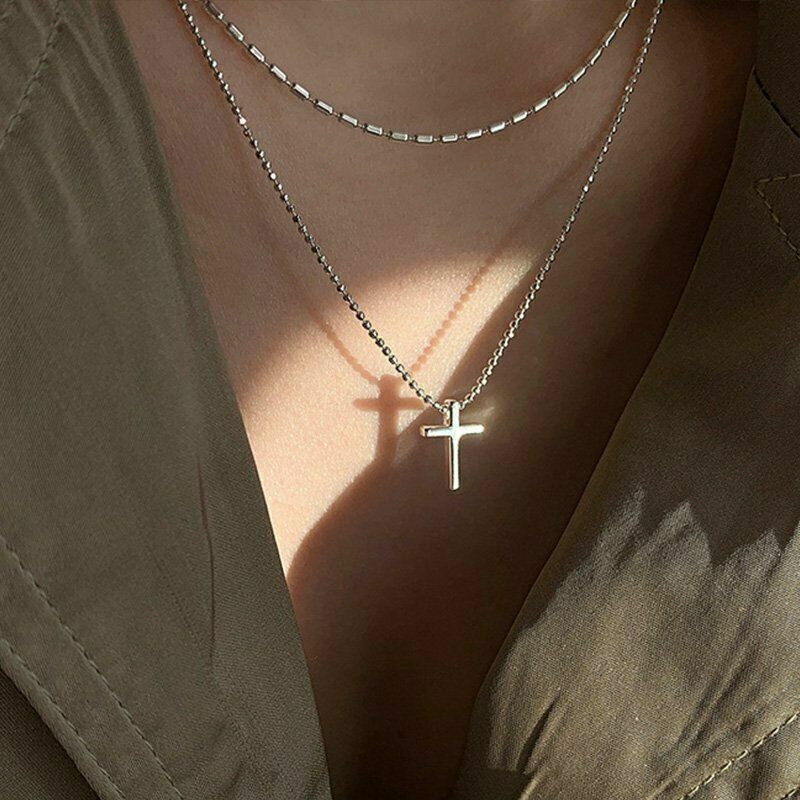 EPIC VAULT-Charm 925 Silver Corss Gypsophila Sparkling Necklace Clavicle
