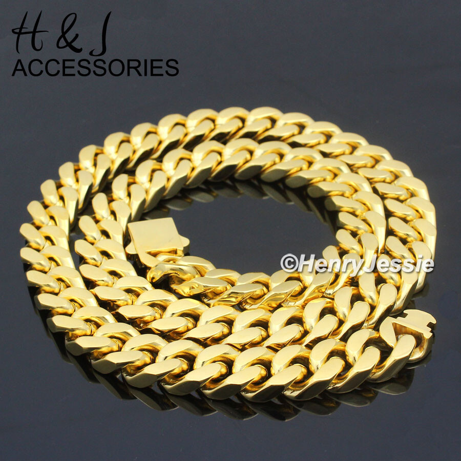 18-40″Stainless Steel 7mm Gold Plated Miami Cuban Chain BIG CZ Cross Pendant*142
