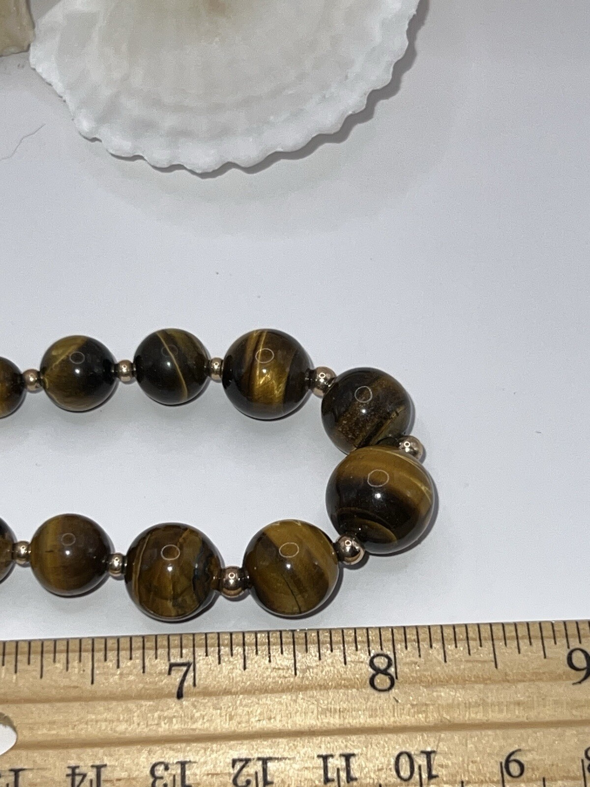 Vintage 10k Yellow Gold Graduated Tigers Eye Bead Necklace 16 Inch 42g Clasp