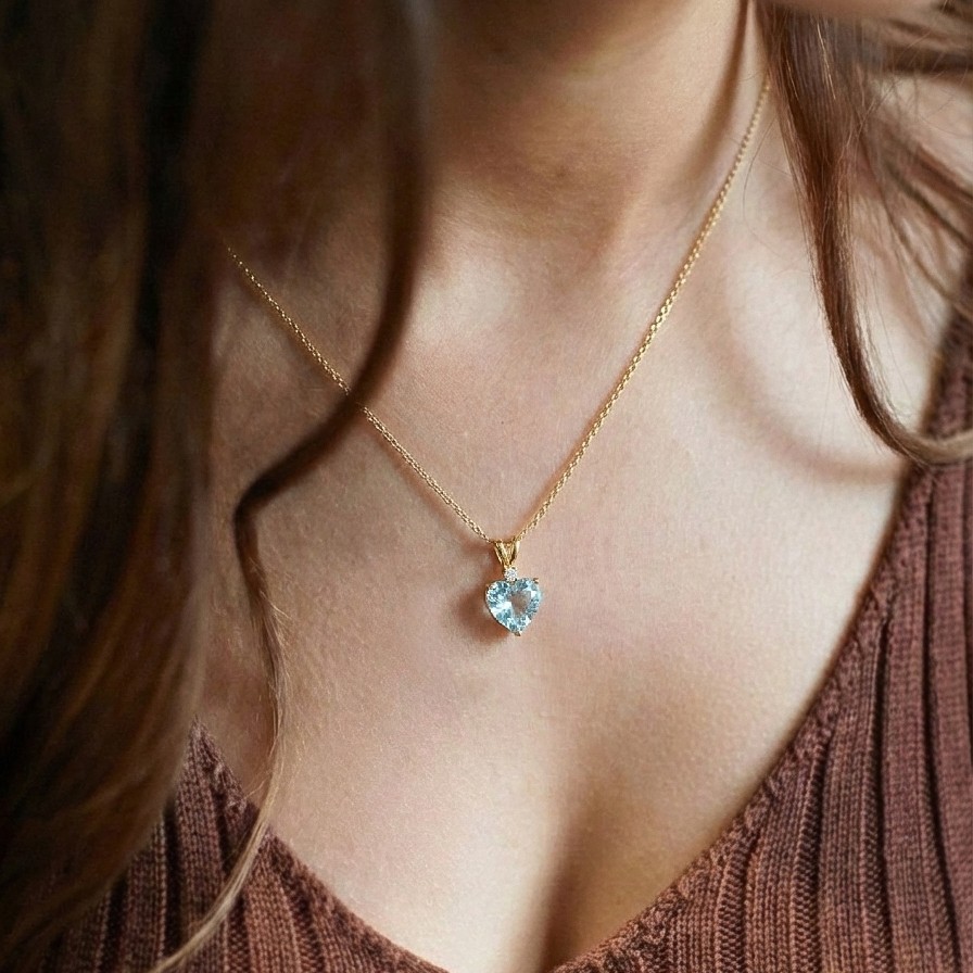 Aquamarine Heart Necklace, Heart Shaped Aquamarine Pendant, Blue Gemstone Gift