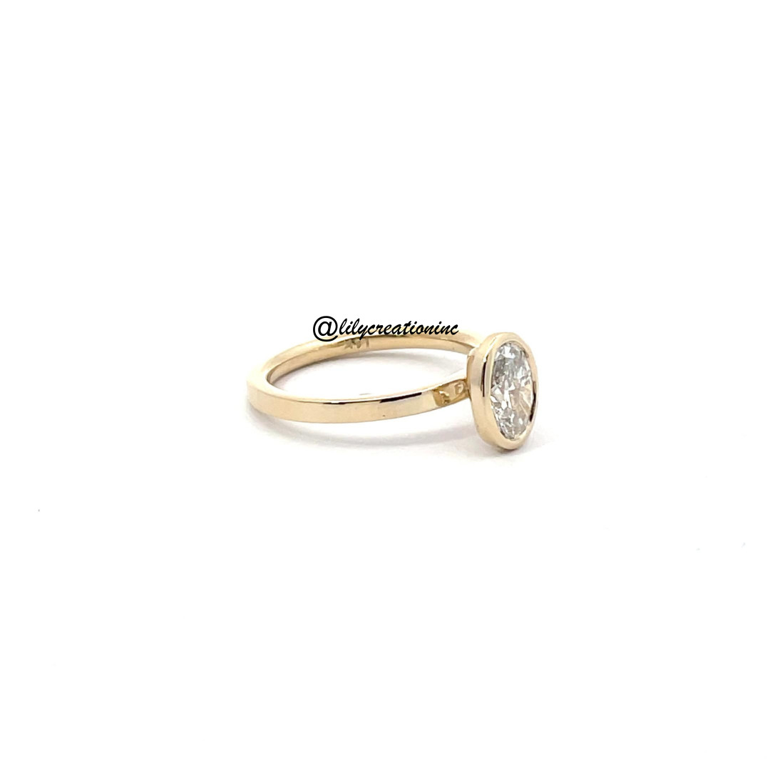 3Ct Oval IGI Certified Bezel Set Lab Grown Diamond Engagement Ring Platinum