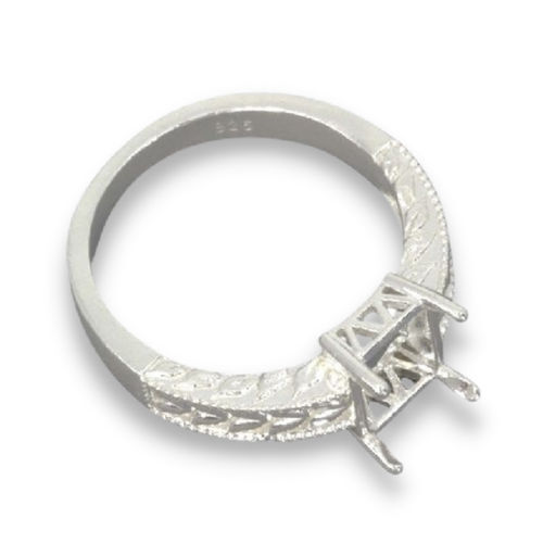 Emerald Cut Engraved Pre-notched Ring Mounting