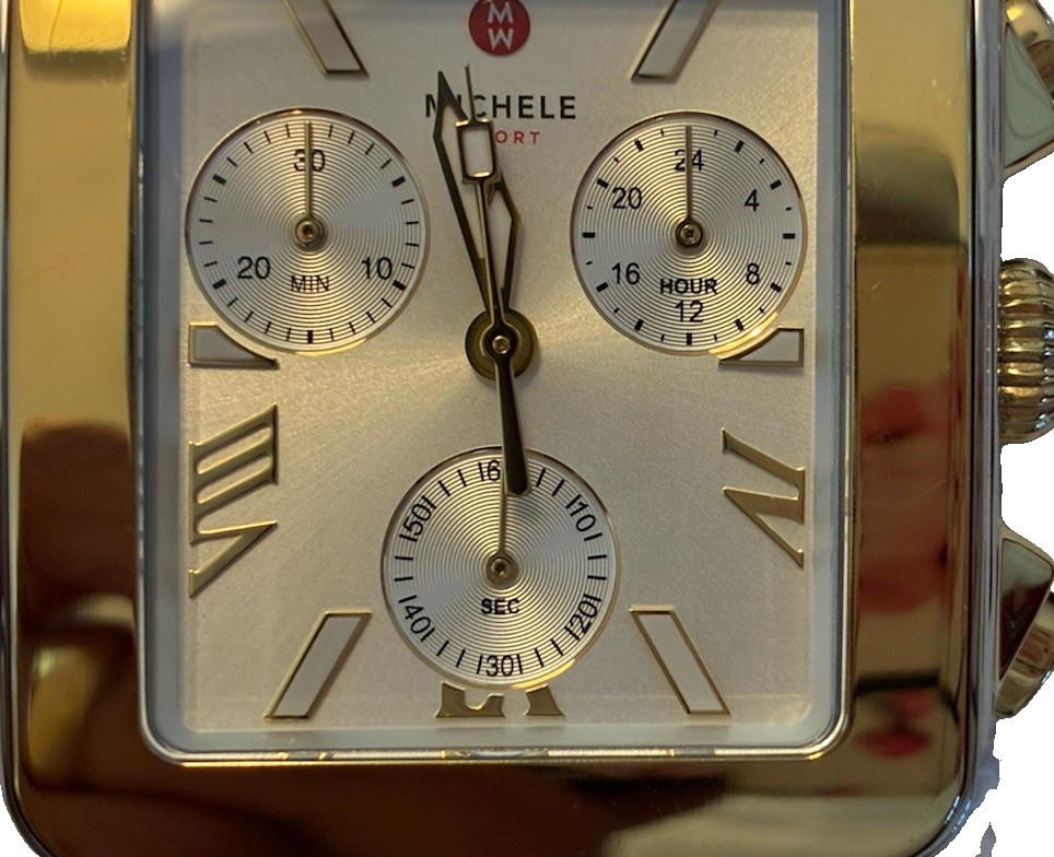 Ladies Gold Tone Watch By Michele With Lavender Leather Band