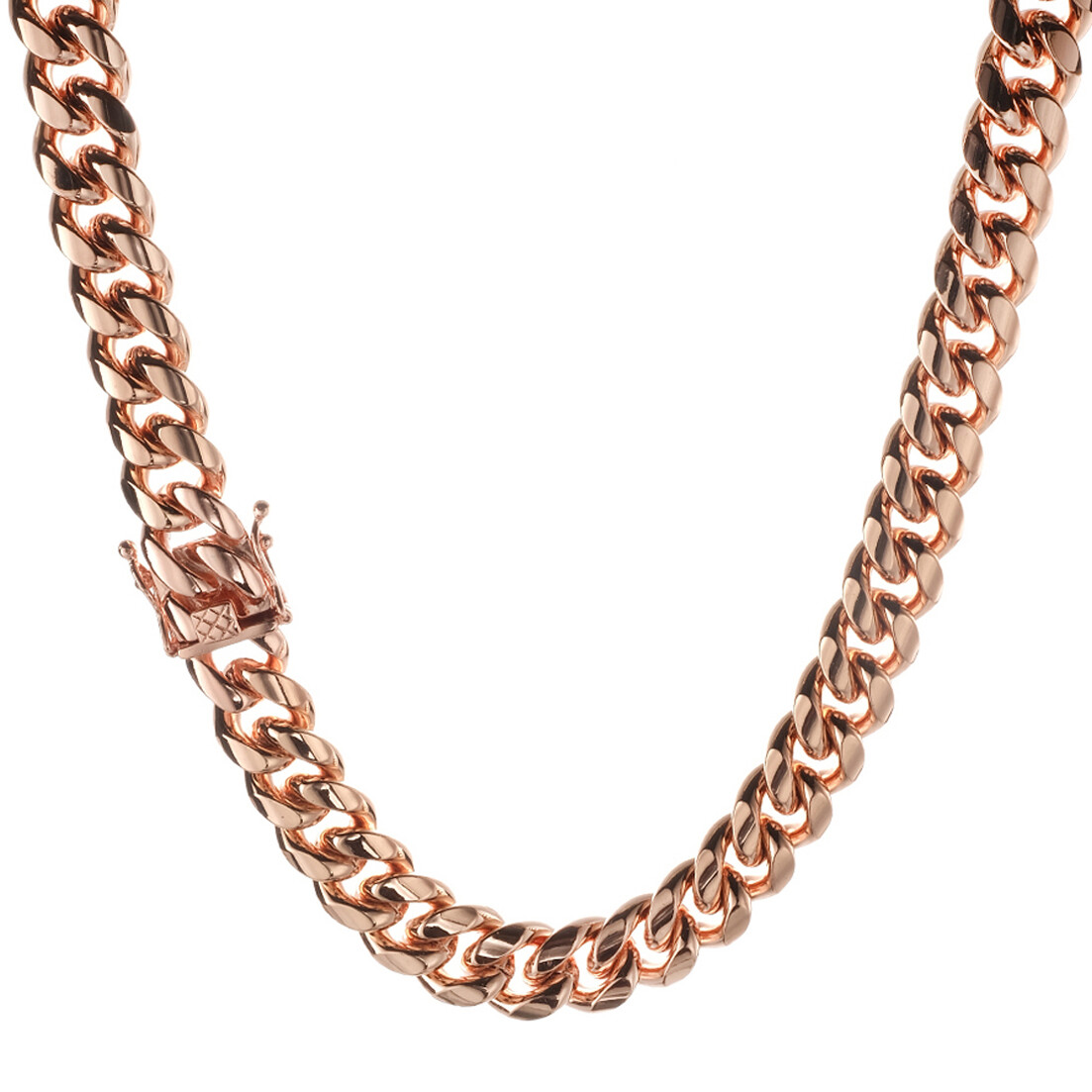 10mm/14mm Women Mens Rose Gold Stainless Steel Miami Cuban Link Chain Necklace