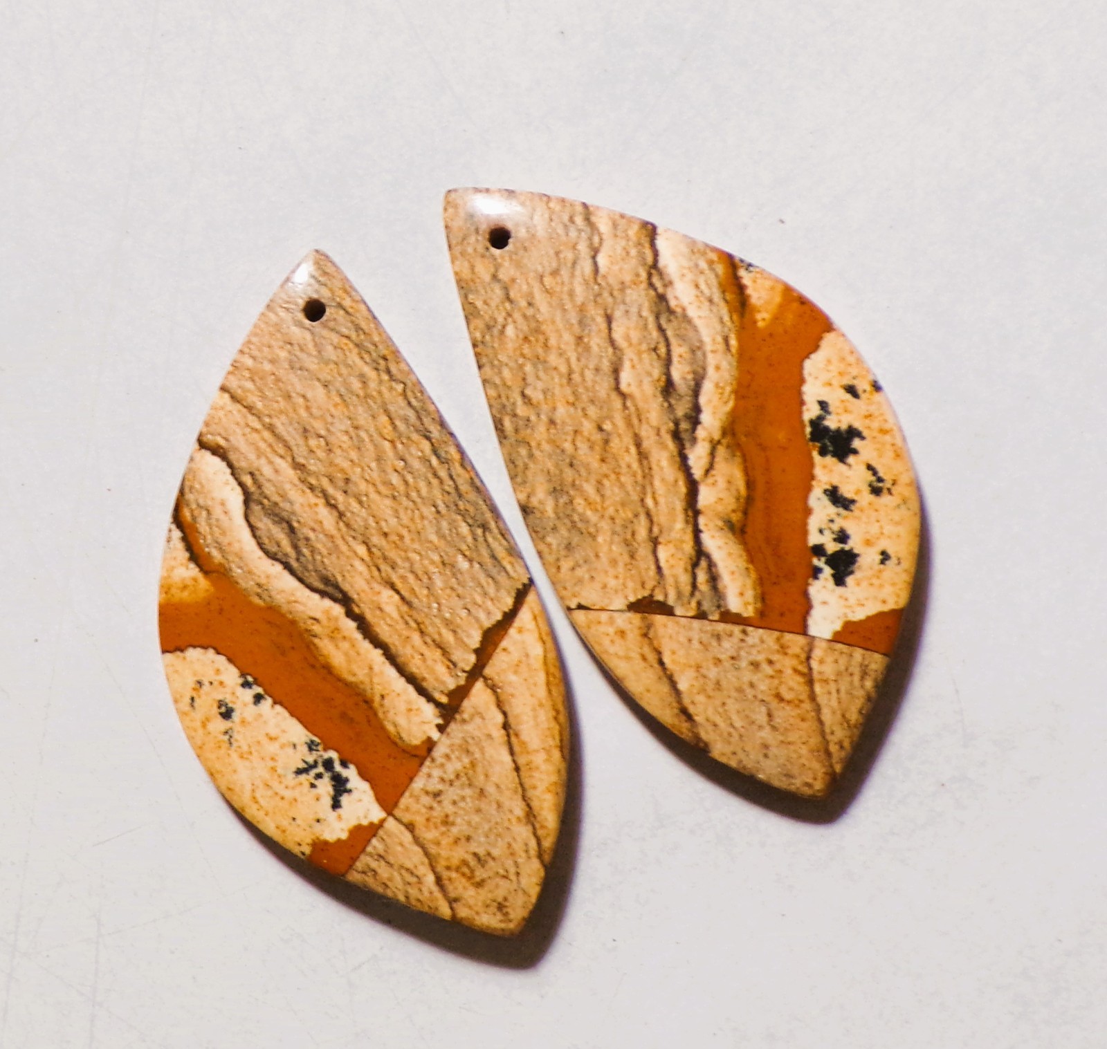 49.15 Cts Natural Picture Jasper Drilled Cabochon Match Pair Gemstone 39X21MM 17
