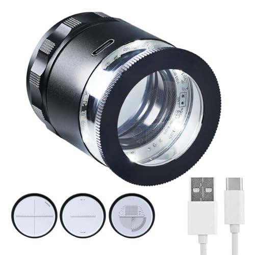 10X Rechargeable Jewelers Loupe Magnifier with LED Lights and 3 Reticle Scales
