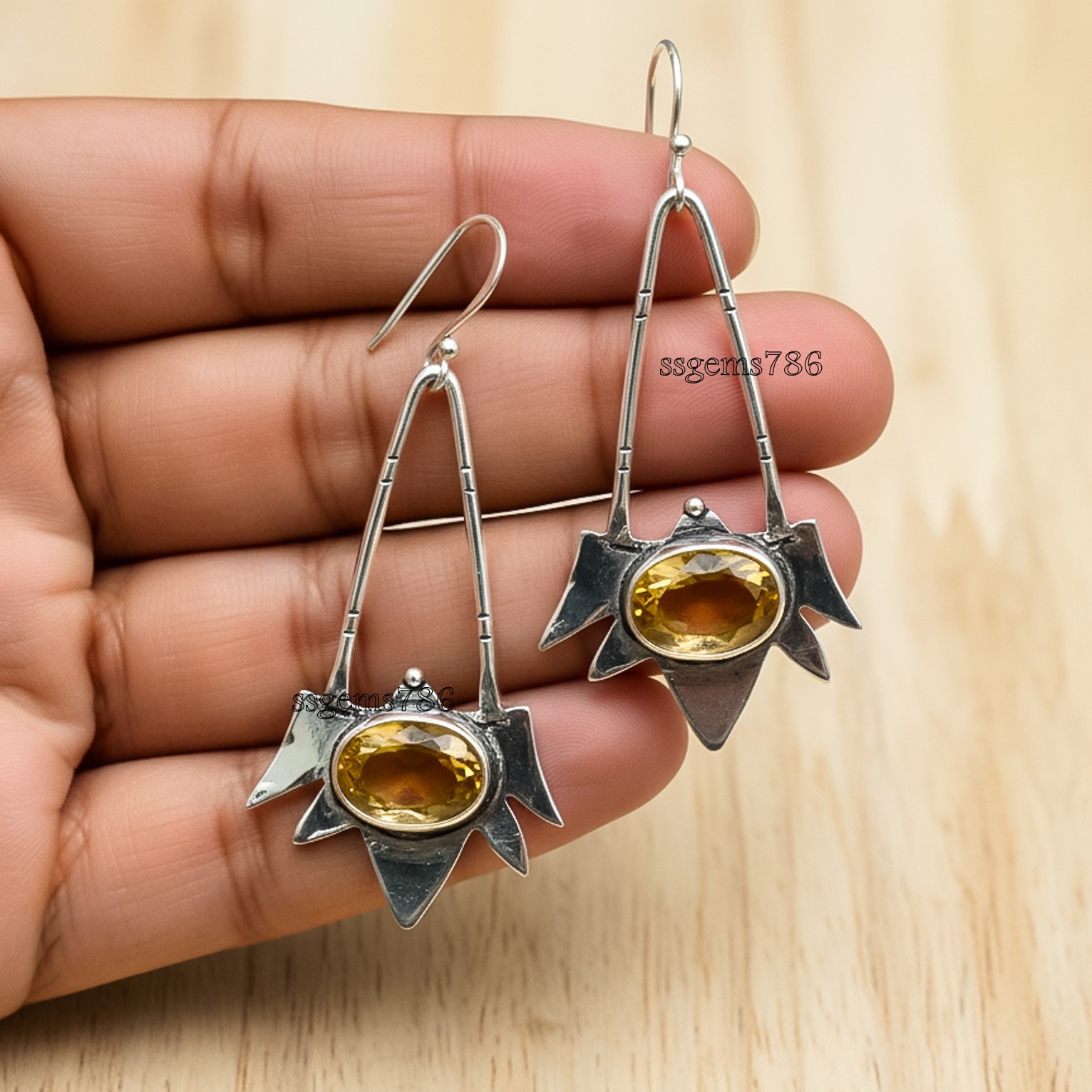 Citrine Gemstone 925 Sterling Silver Jewelry Handmade Drop/Dangle Earrings