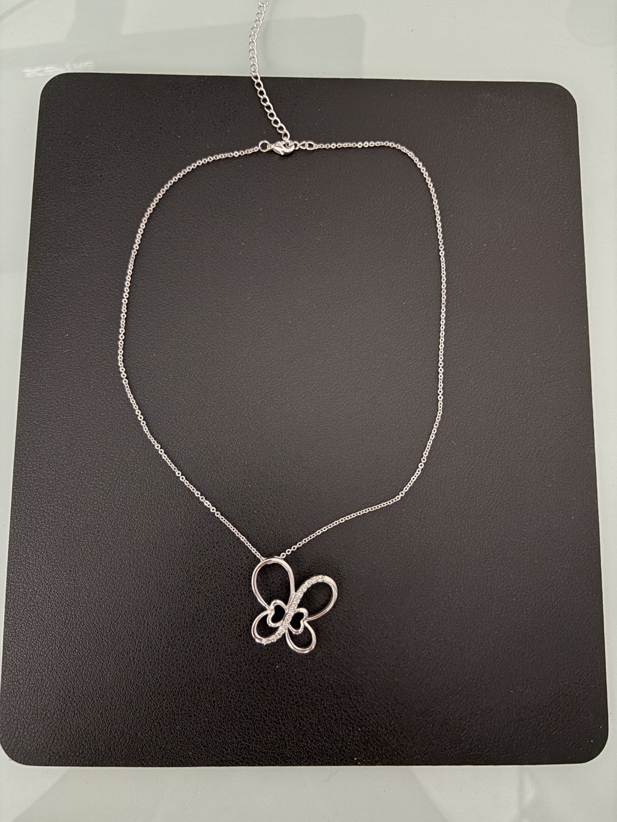 Rhodium Plated Open Butterfly Pendant Necklace, CZ Accent, Nickel & Lead Free