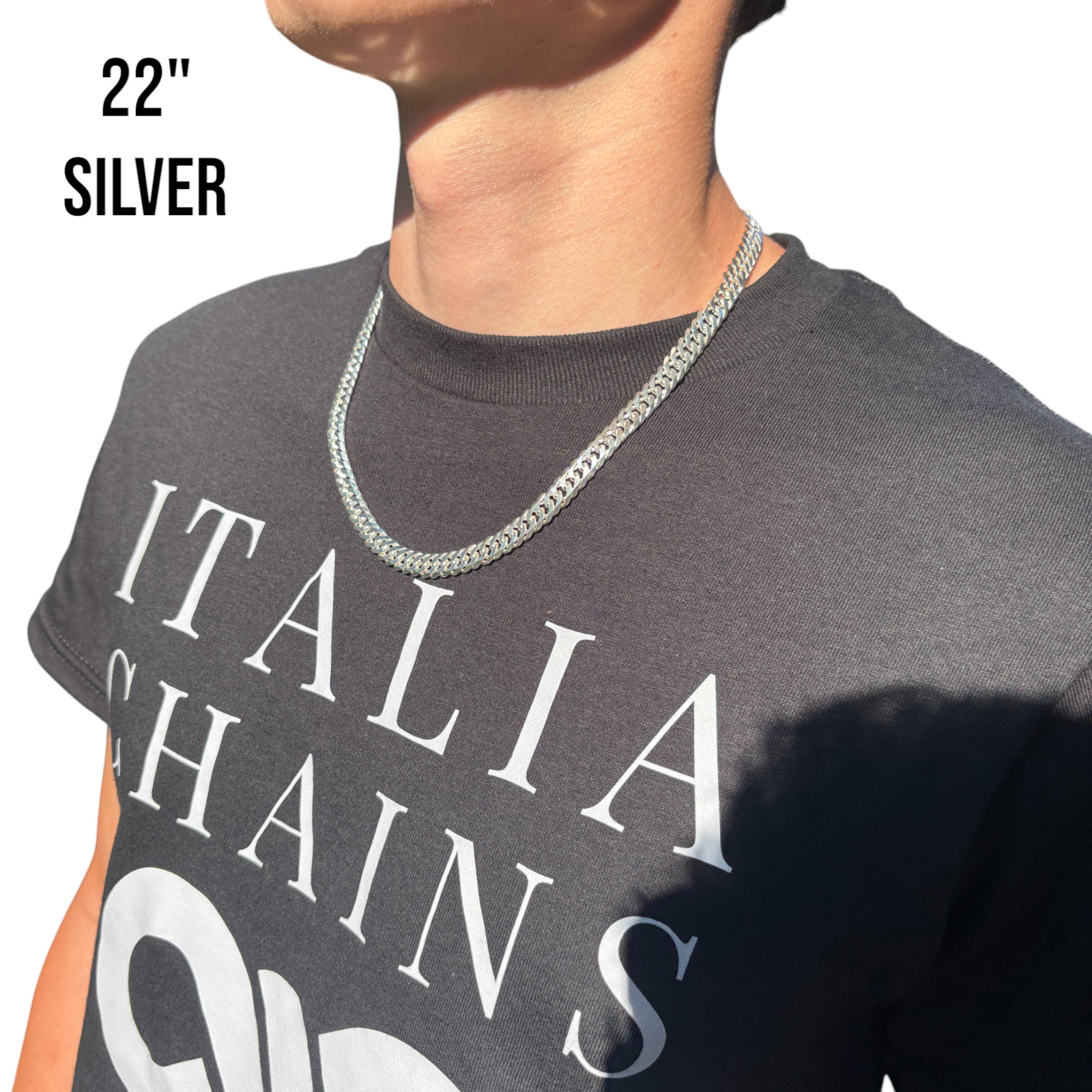 10mm Double Curb Link Chain Necklace – Solid 925 Sterling Silver MADE IN ITALY