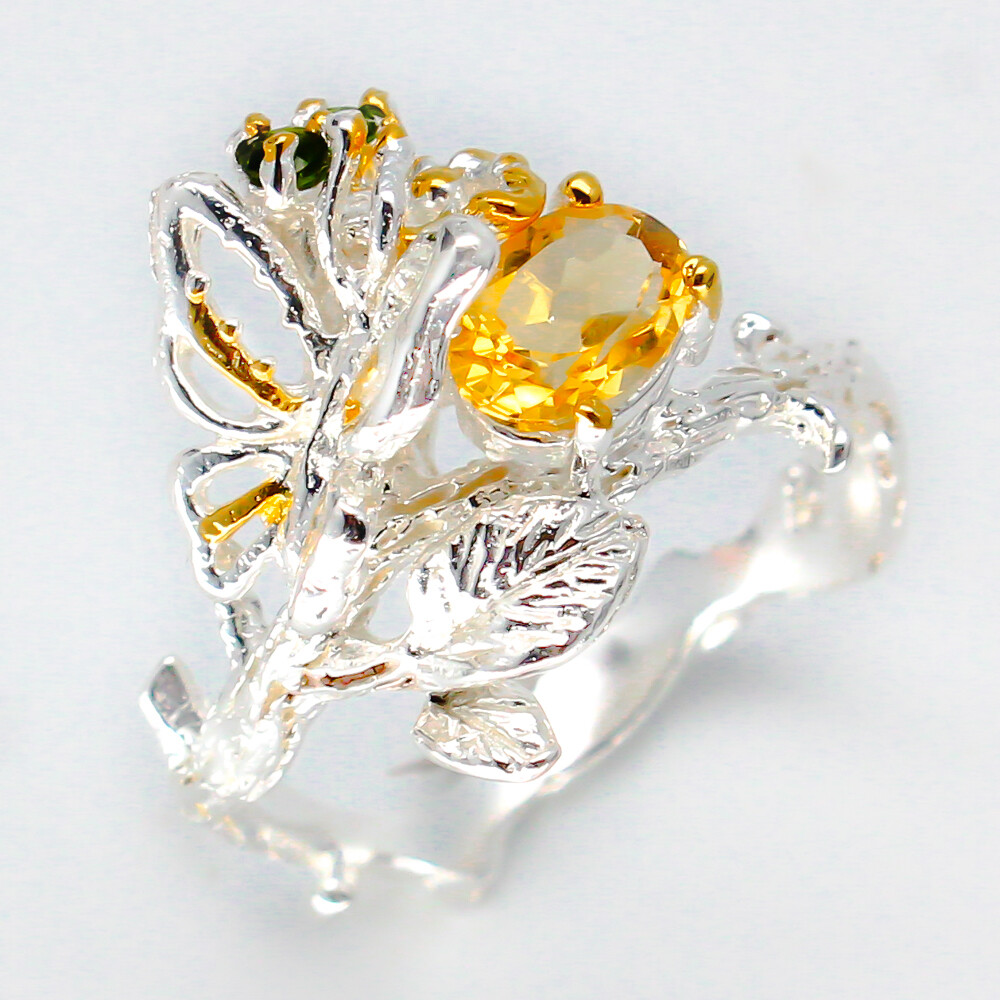 Not Enhanced Butterfly style Natural Citrine Silver Ring 925 Sterling /RVS80