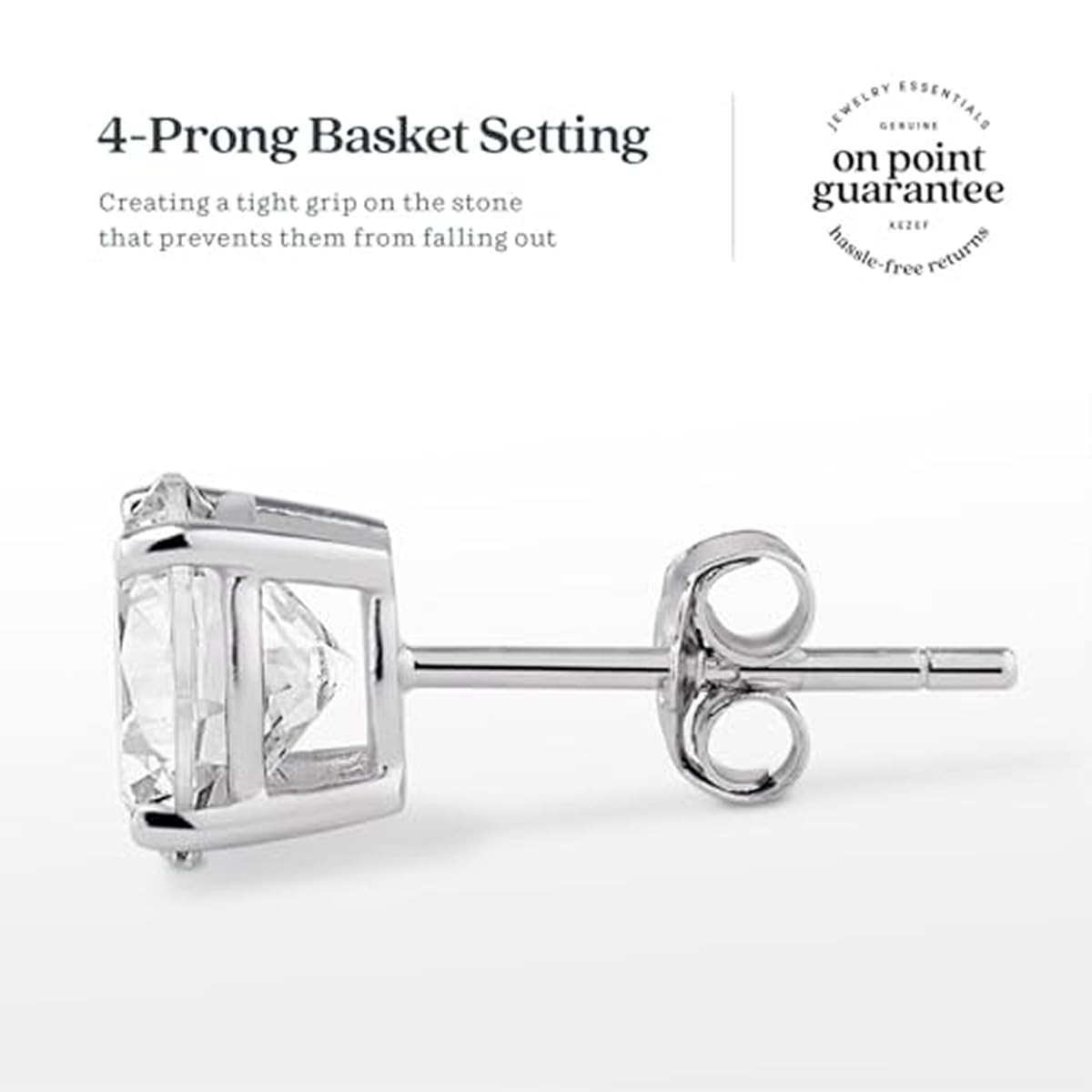 KEZEF Sterling Silver Stud Earrings for Women & Men 6mm – Medium 14K White Gold