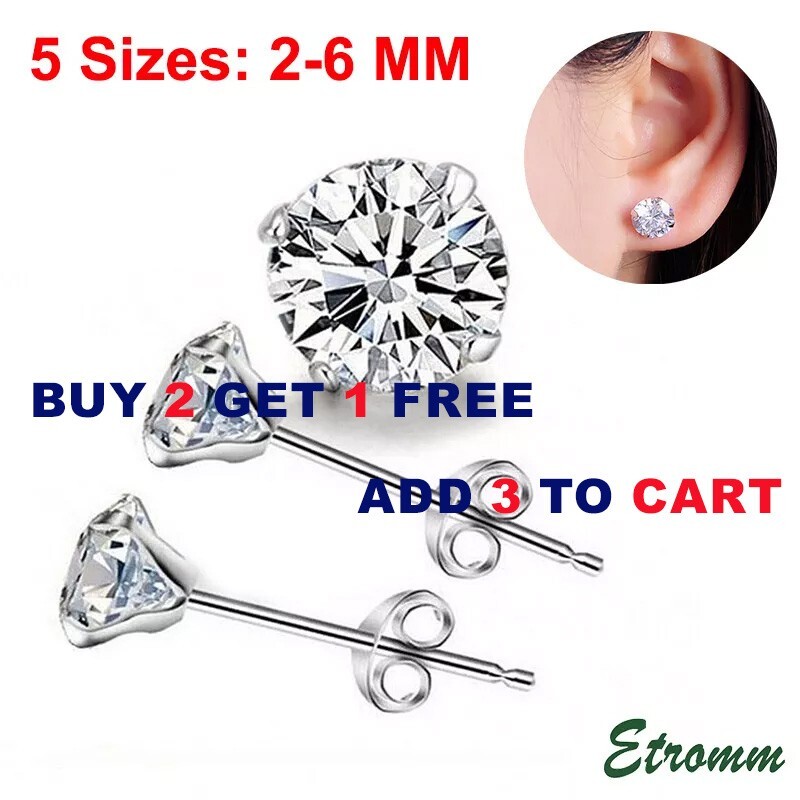 925 Sterling Silver Stud Earrings Cubic Zirconia Clear CZ Womens Earrings Set