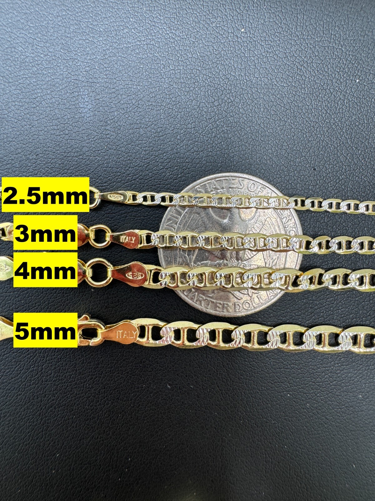 925 Sterling Silver 14k Gold Plated Two Tone Diamond Cut Mariner Link Bracelet