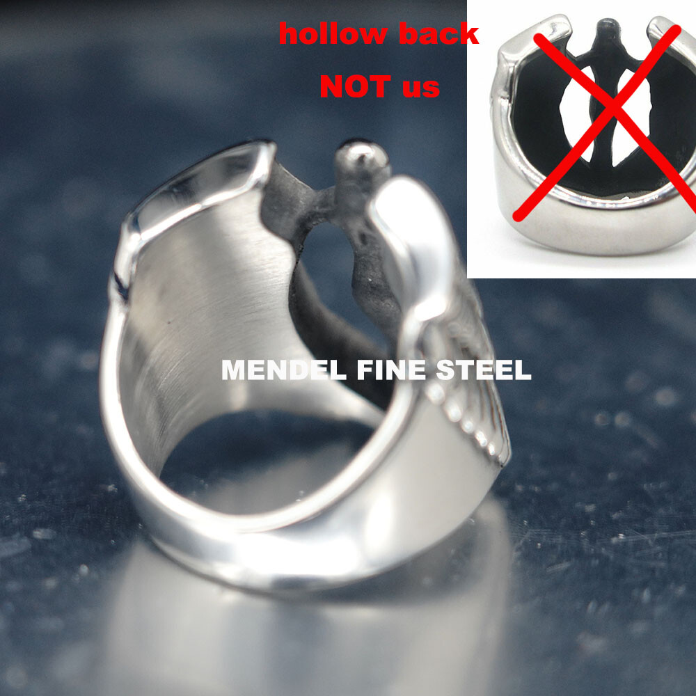 MENDEL Mens Feather MC Biker Angel Wing Ring Stainless Steel Silver Size 7-15