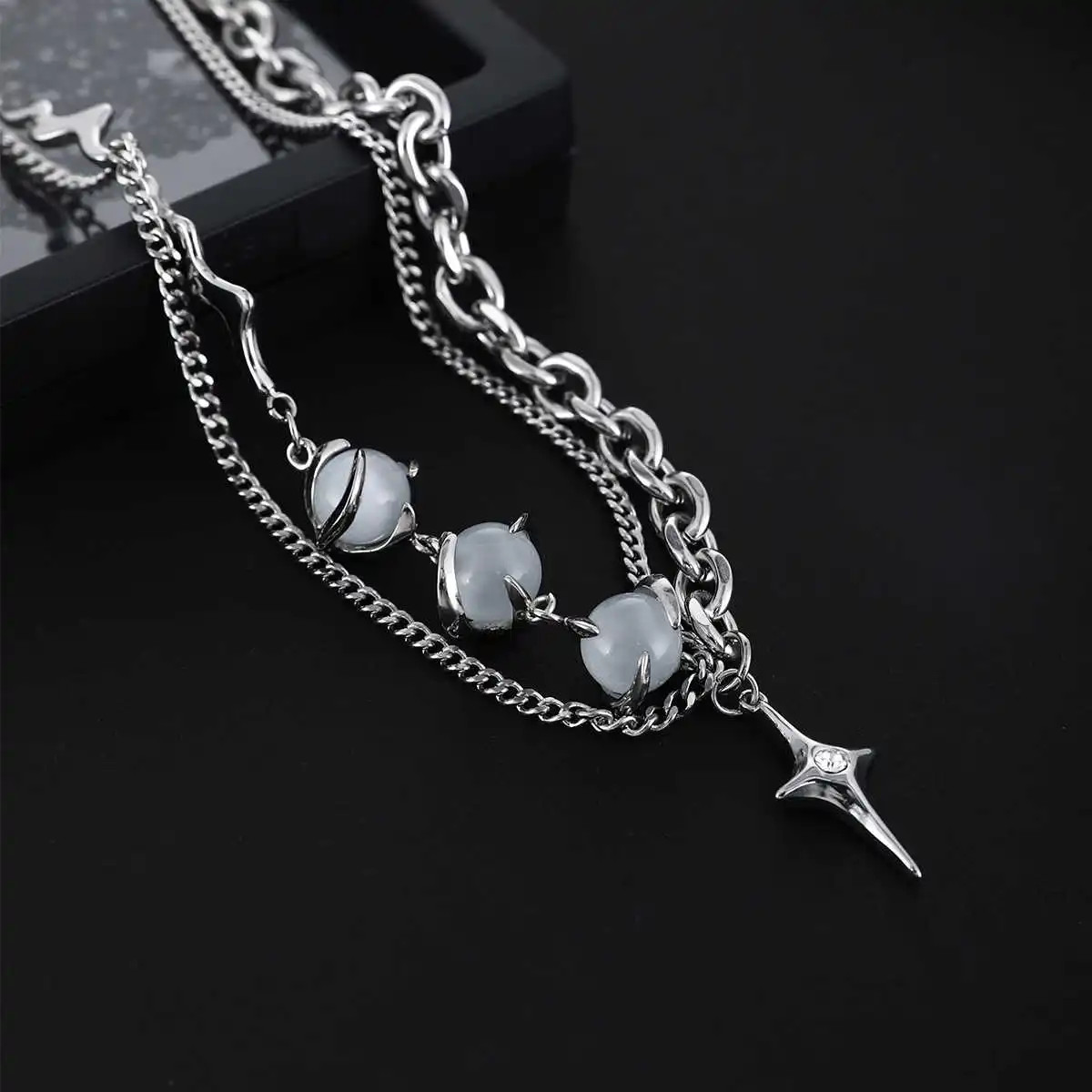 Titanium Steel Natural Zircon Cross Necklace For Man Woman Hip-Hop Clavicle Swea