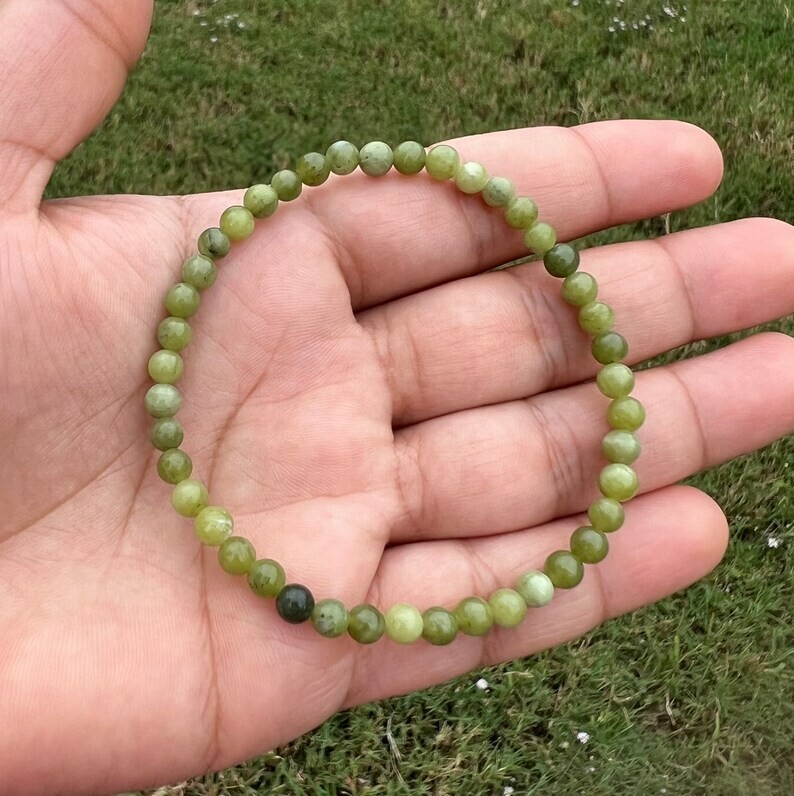 4mm Natural Green Jade Beaded Bracelet OCD &Nightmares Relief, Healing Jewelry