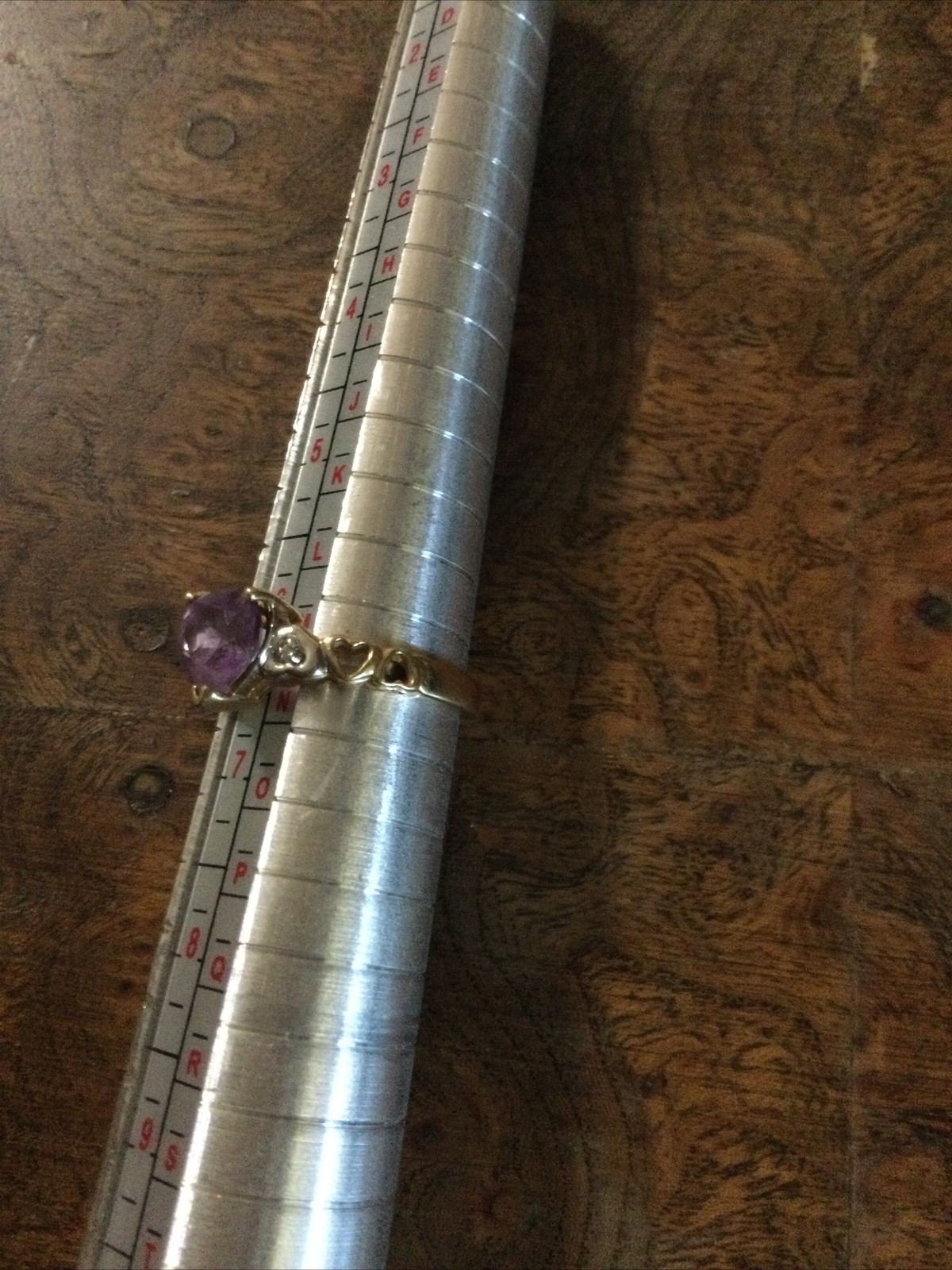 Yellow Gold 10k Purple Amythest Heart W/ Accent Diamond Chips Ring 6.25