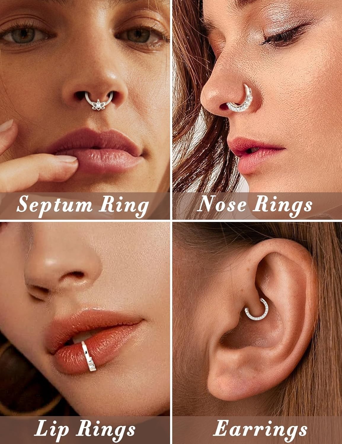 9PCS 16G Septum Rings Opal Daith Earrings Hoop Nose Rings 316L Stainless Stee…