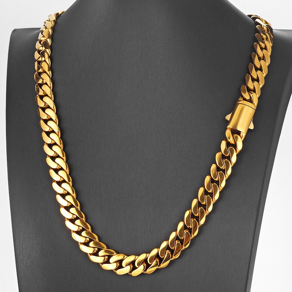 Hip Hop Men 6-14mm Gold Stainless Steel Miami Cuban Link Chain Necklace 16″-40″