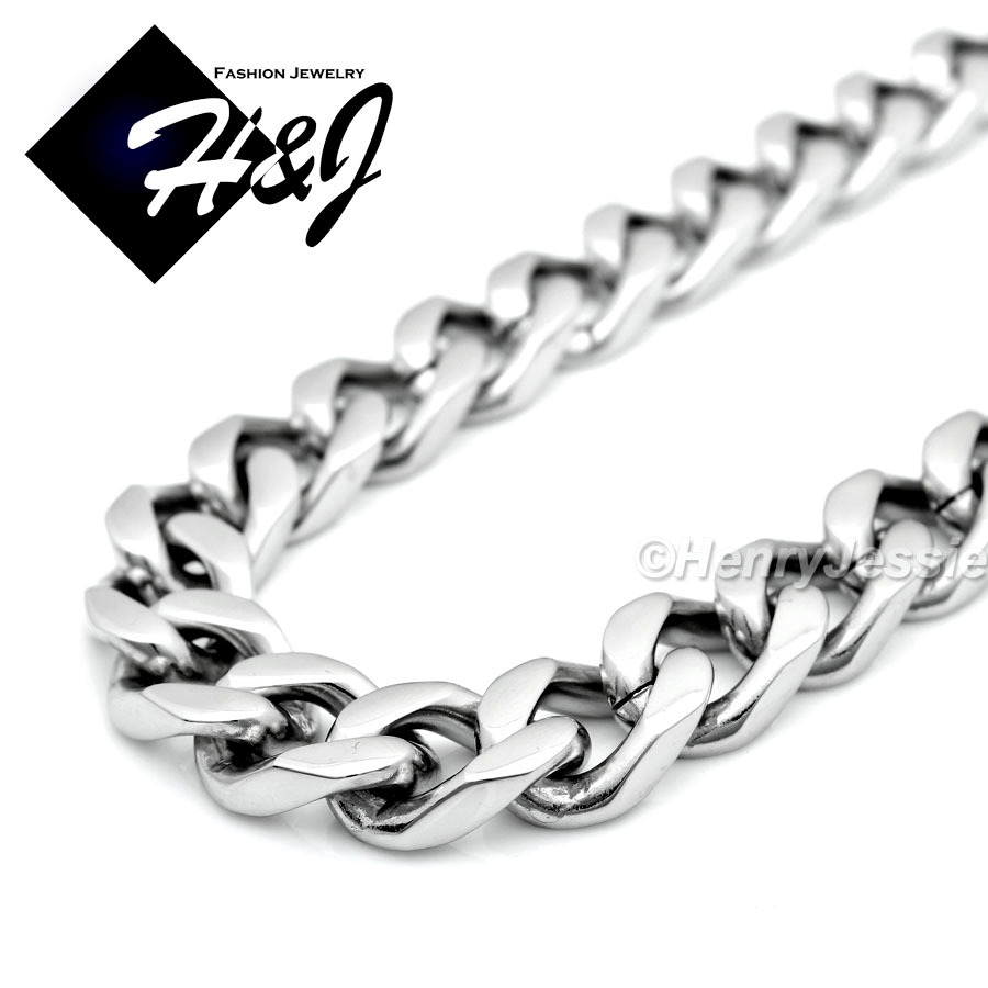 24″MEN’s Stainless Steel HEAVY WIDE 11mm Silver Cuban Curb Chain Necklace