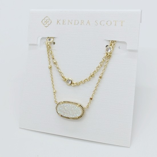 Kendra Scott Elisa Gold Crystal Multi Strand Pendant Necklace Iridescent Drusy