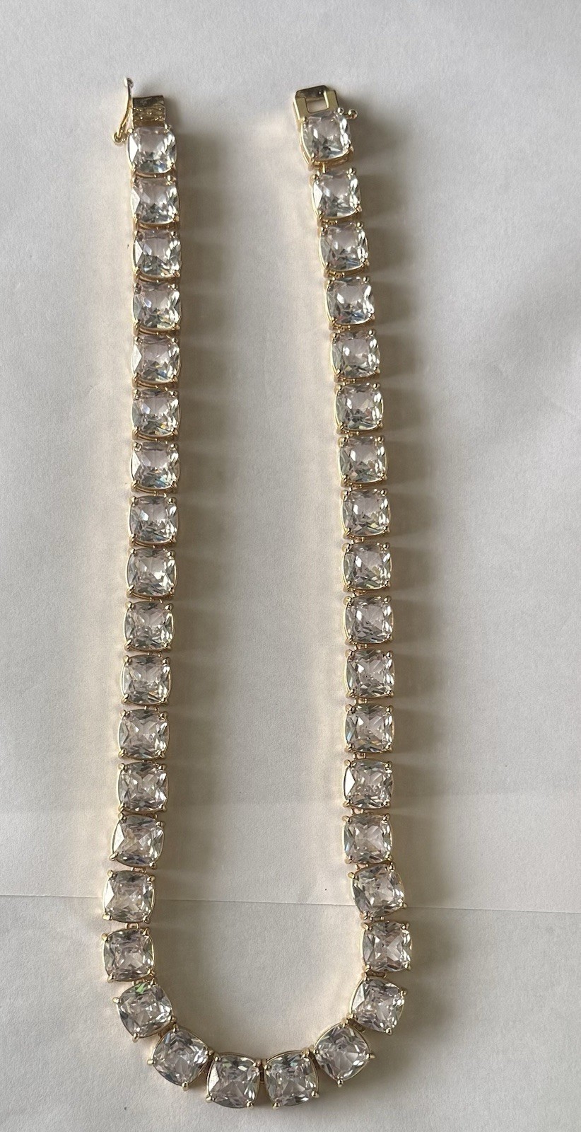 Bright Gold Tone Square Clear Crystal cushion Cut tennis 16 Inch Choker