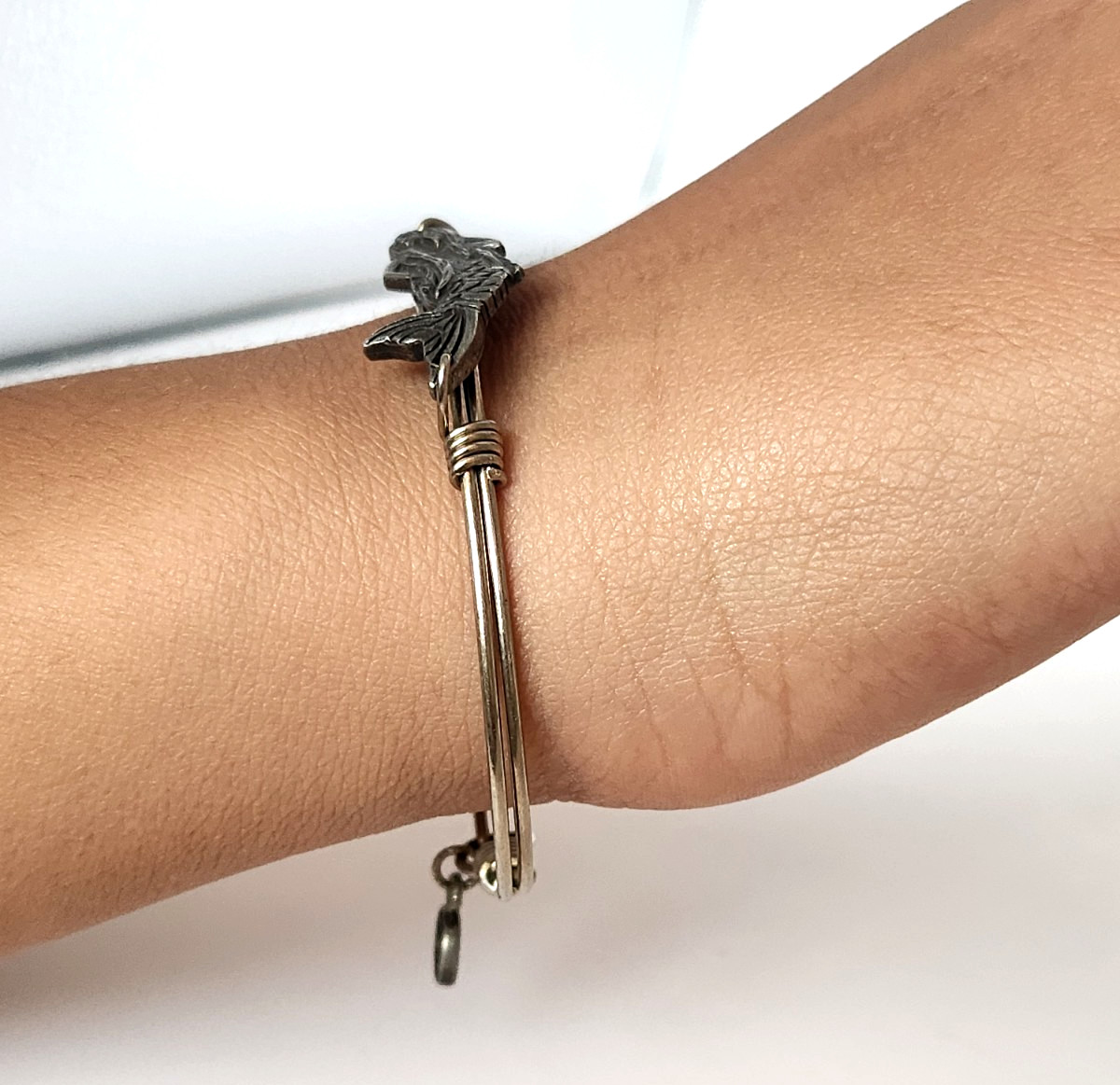 Luca + Danni Mermaid Wire Bangle Bracelet Silver Tone Made in USA Nautical Beach