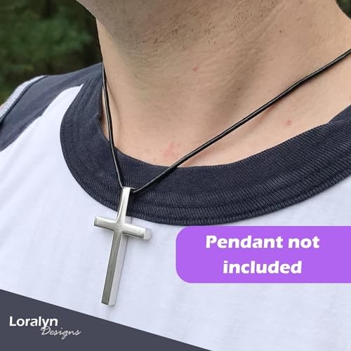 Loralyn Designs Black Leather Necklace (2mm) with Stainless Steel 18 Inch