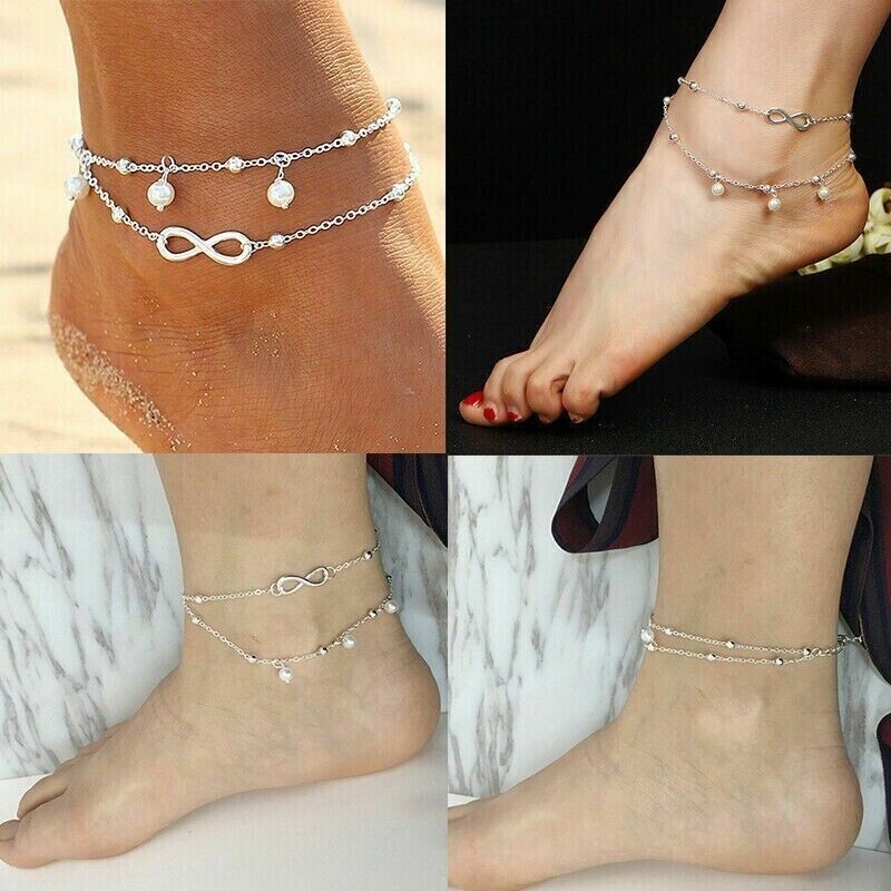 New Women Ankle Bracelet 925 Sterling Anklet Silver Boho Foot Chain Beach Sliver