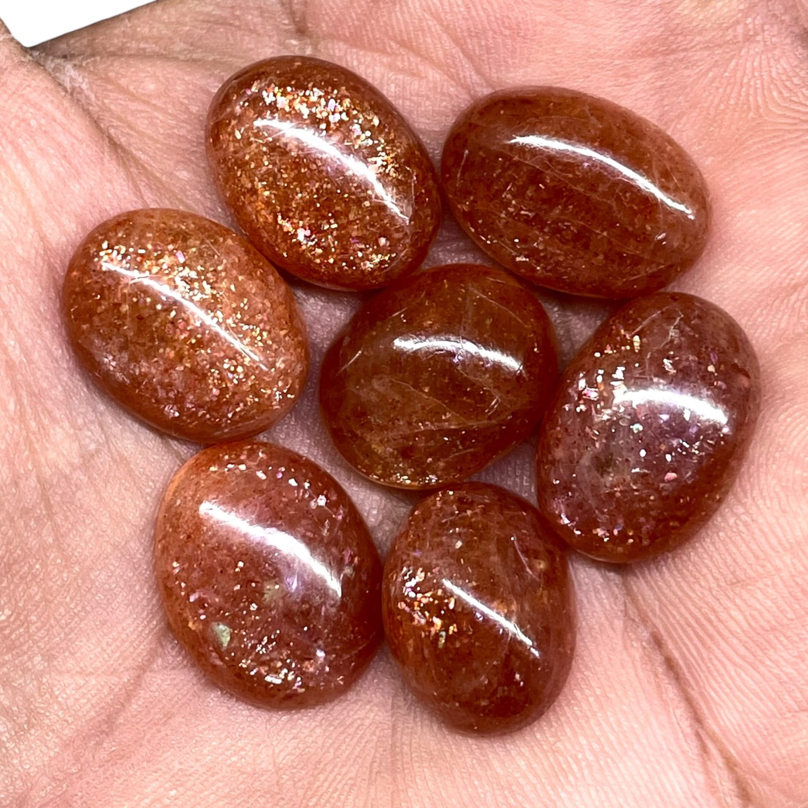 7 Pcs Natural Sunstone 17-19mm Glossy Orange Loose Cabochon Gemstones Lot