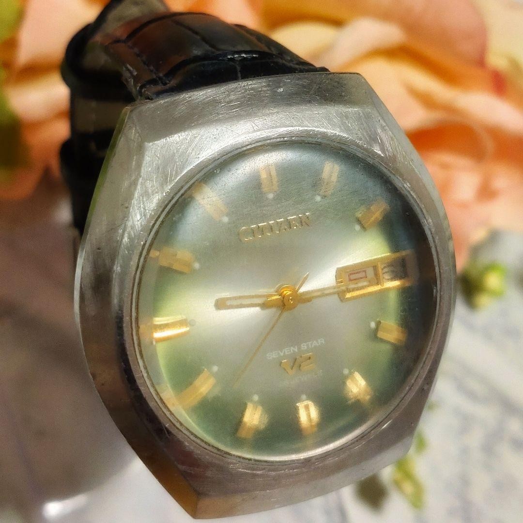 1973 Citizen Seven Star V2 26-jewel men’s watch, green, working condition.