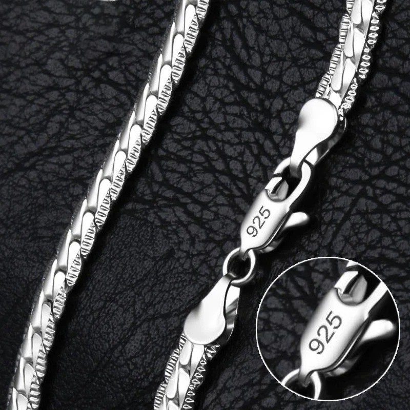 925 Sterling Silver 6mm Side Chain 16/18/20/22/24 Inch Necklace For Women Man