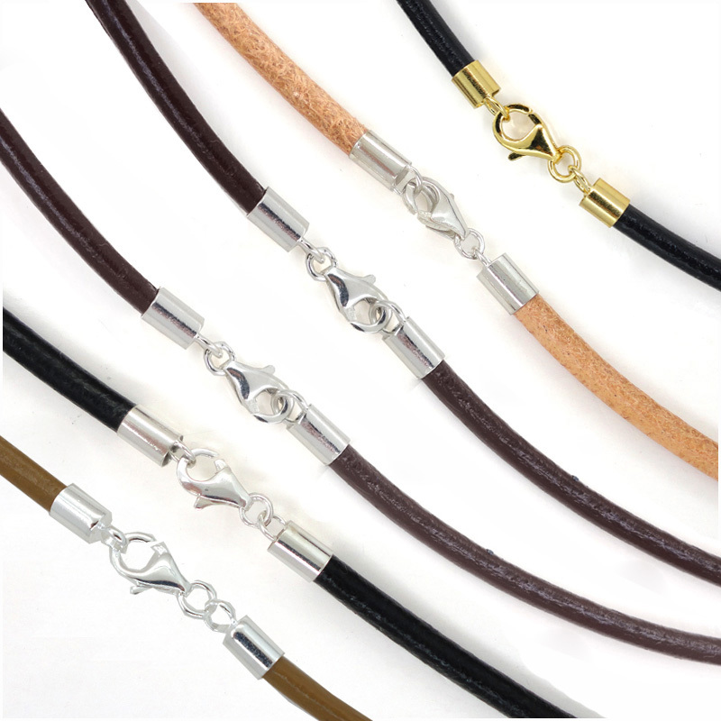 Sterling Silver 3mm Round Genuine Leather Cord Necklace / Bracelet Lobster Clasp