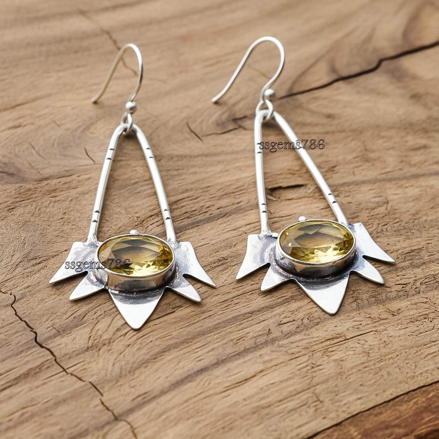 Citrine Gemstone 925 Sterling Silver Jewelry Handmade Drop/Dangle Earrings