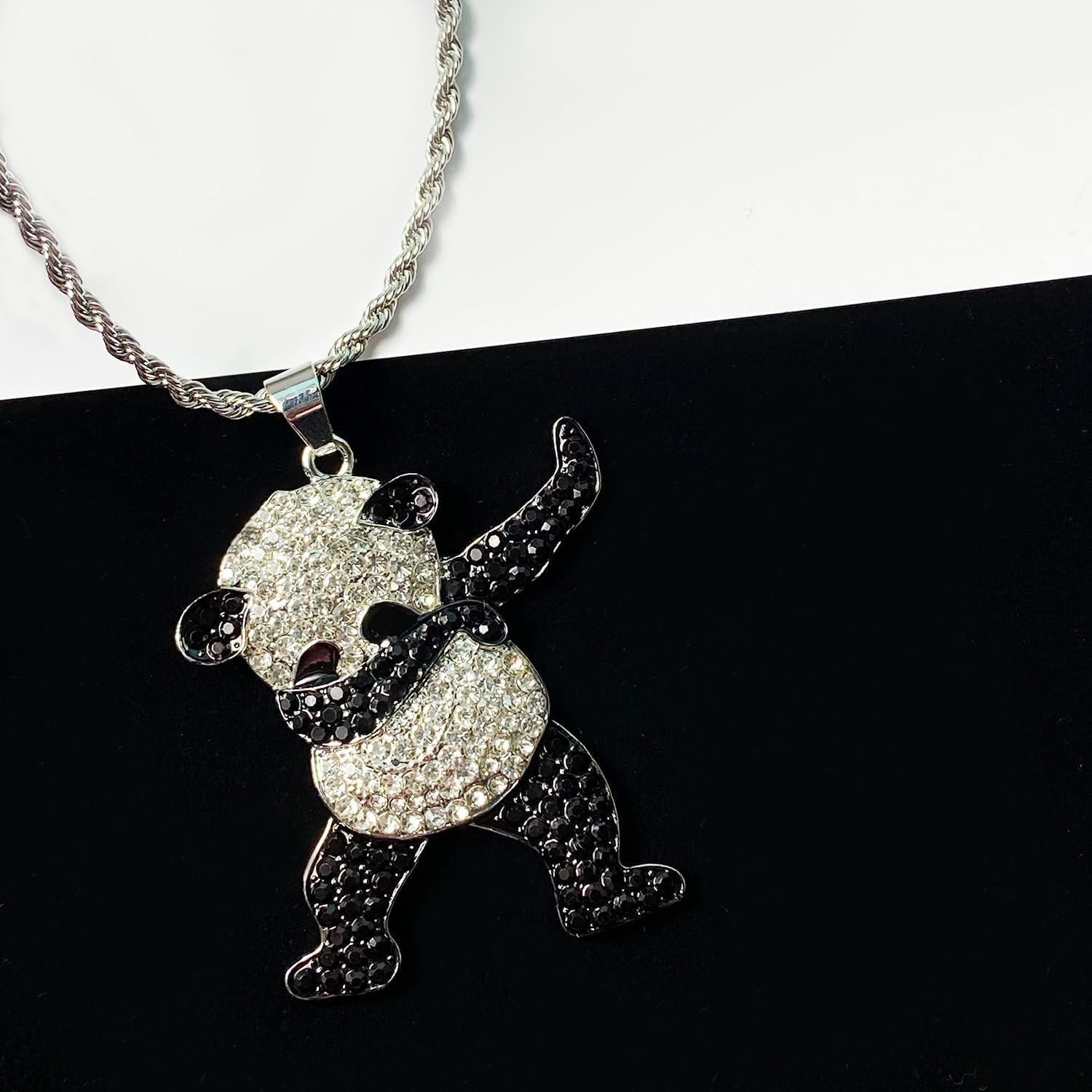 Unisex Iced Out Diamond Panda Pendant Necklace – Hip Hop Style