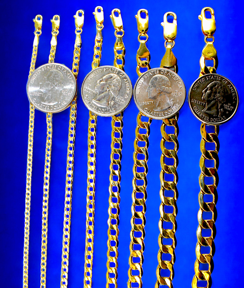 14K Yellow Gold 2mm-9mm Curb Cuban Necklace Bracelet Chain Men Women 7″-30″