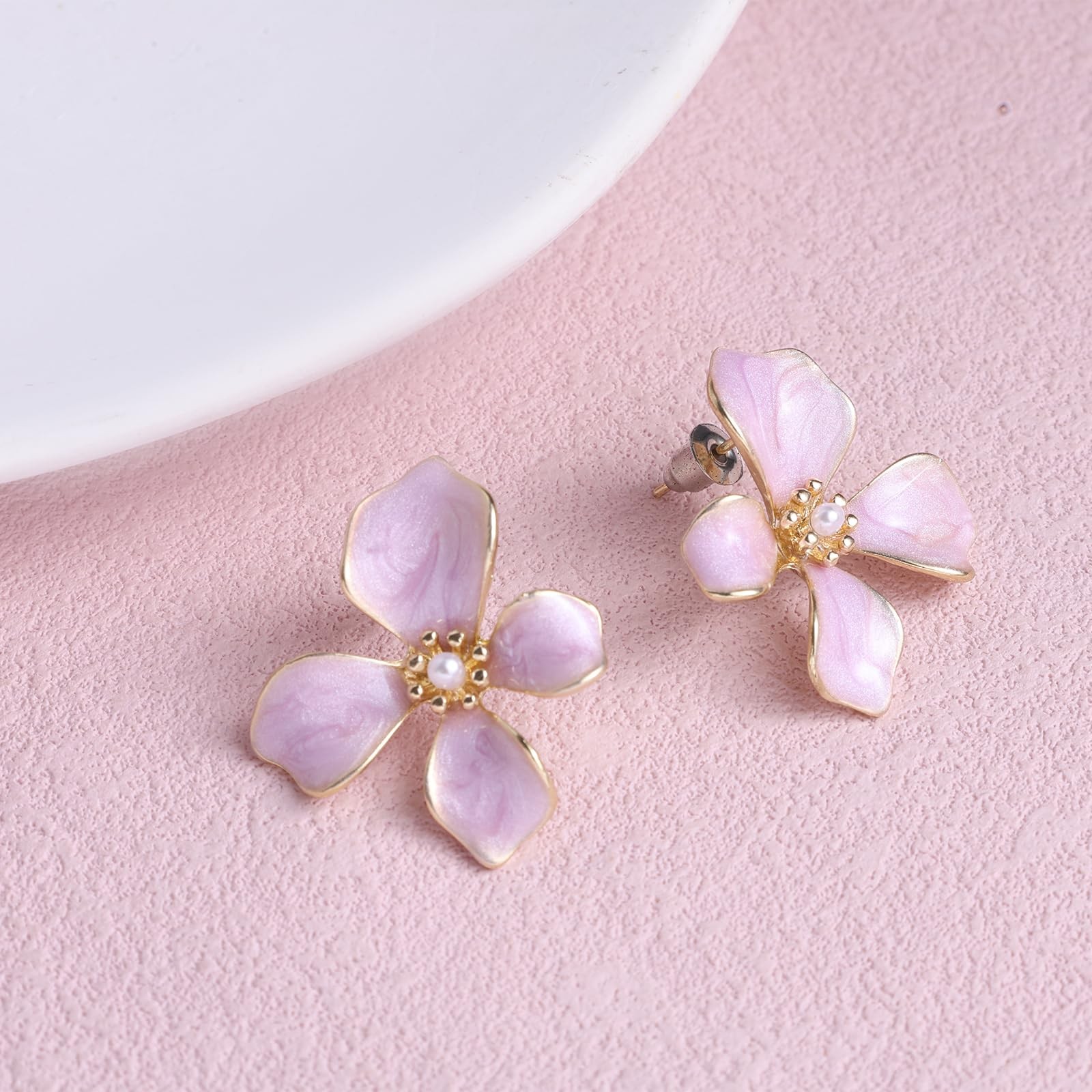Flower Stud Earrings, Small Irregular Petal Medium, as shown in the picture