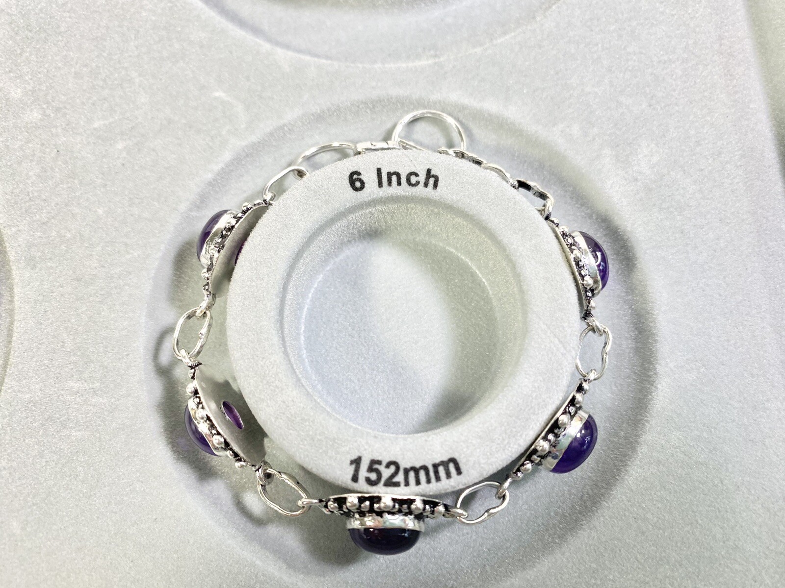 Amethyst Gemstone Bracelet Silver Chain Link Handmade 16.4 grams 7 inch