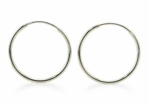 14K White Gold Endless Hoop Earrings 1mm Slender Hoops 10mm 12mm 15mm 20mm 24mm