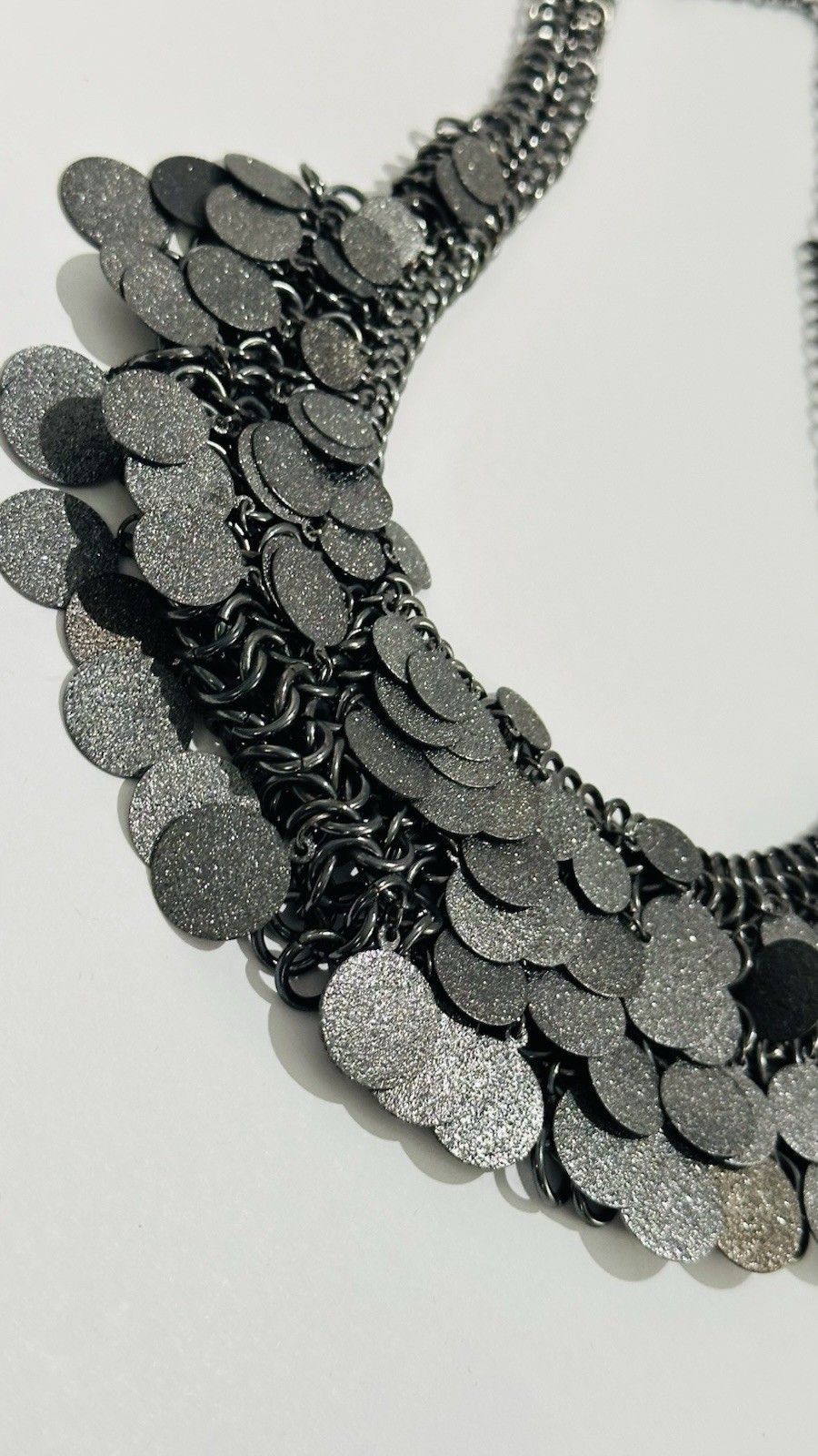 Vintage 1980”s metallic choker necklace silver glitter discs & adjustable chains