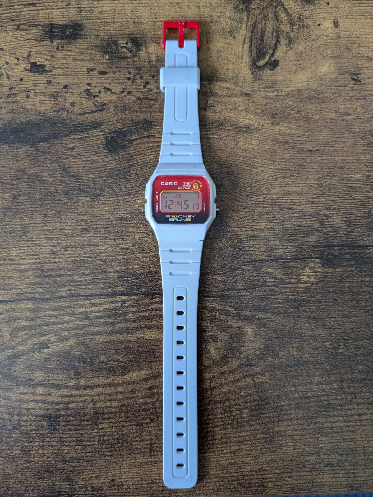 Casio F91W Custom Manchester United Watch Red Devils Rooney Bruno White Strap